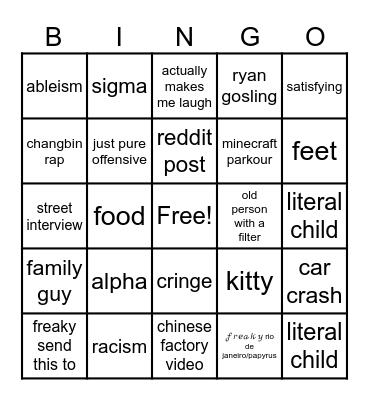instagram reels bingo Card