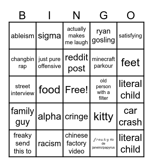 instagram reels bingo Card