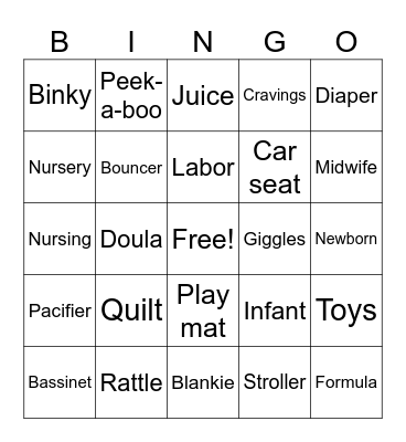 Baby Bingo Card