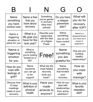RECOVERY BINGO Card