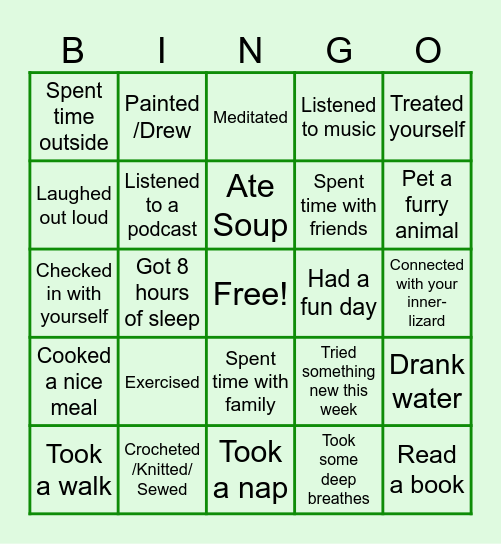 Well-Being Week in Law Bingo Card