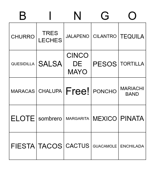 FIESTA BINGO Card