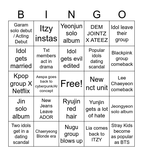 Kpop Bingo 2024 Bingo Card