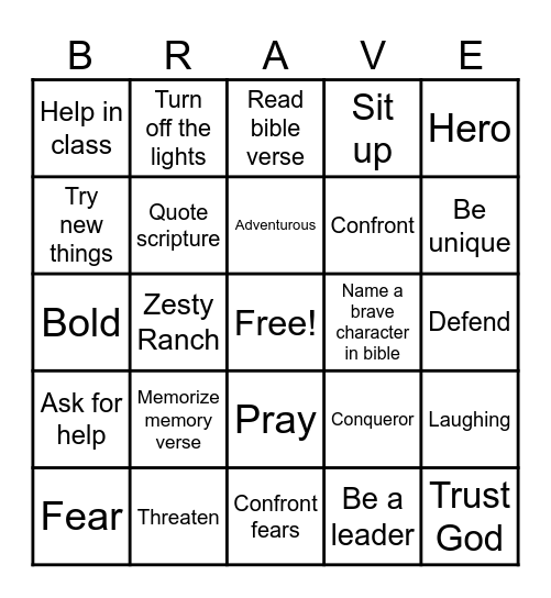 Brave Hearts Bingo Card