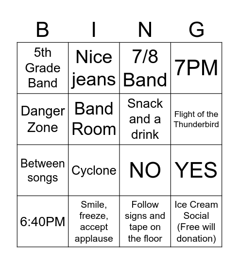 7/8 CONCERT BING(O) Bingo Card