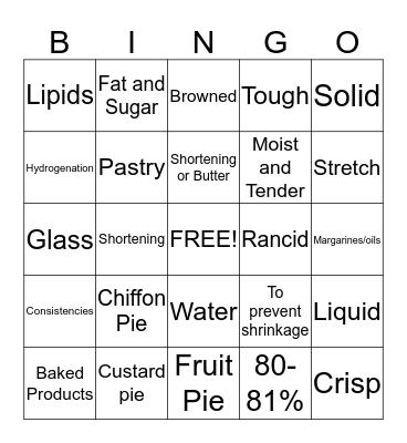 Pies Bingo Card