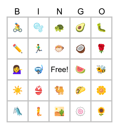 Teen Summer Bingo Card