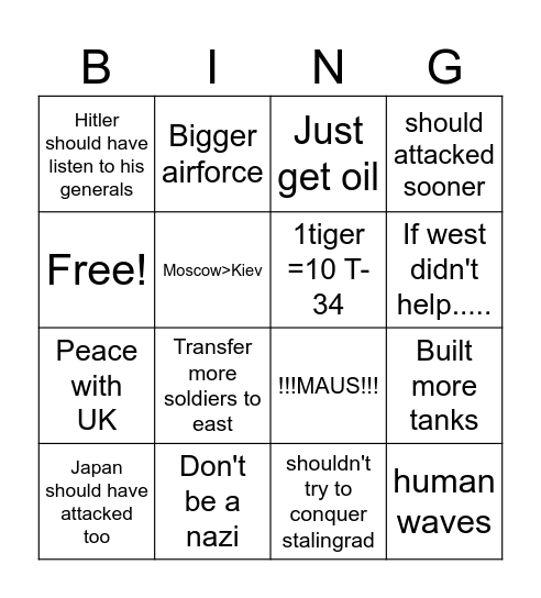 How germany could have beaten USSR bingo Card