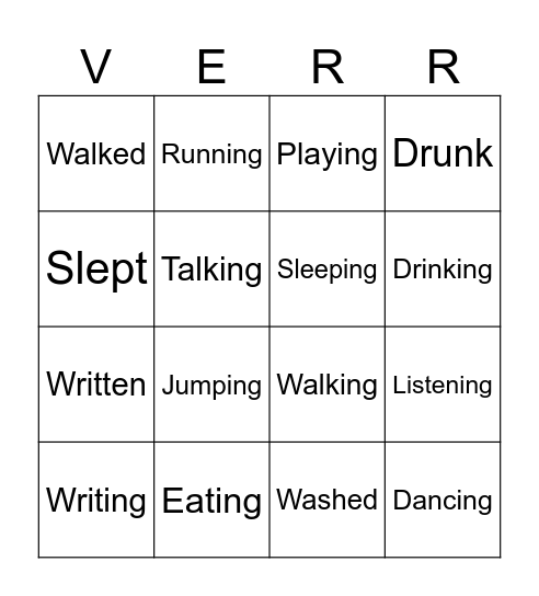 VERBS + ING Bingo Card