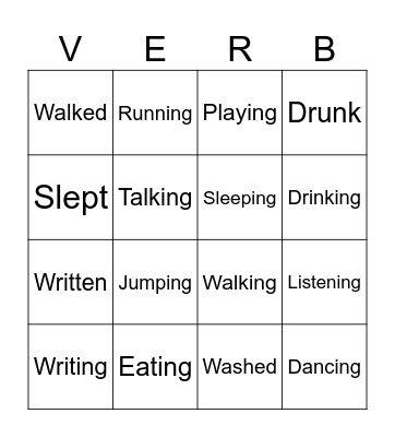 VERBS + ING Bingo Card