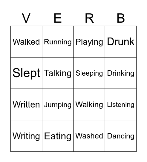VERBS + ING Bingo Card