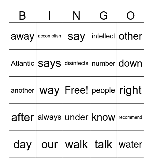3.4 Review BINGO Card