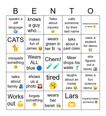 BENTO Bingo Card