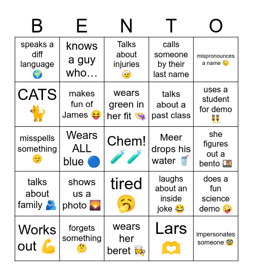 BENTO Bingo Card