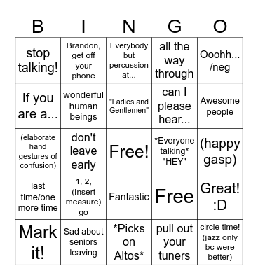 Briggs Bingo Card