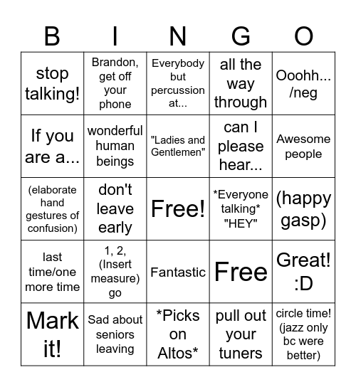 Briggs Bingo Card