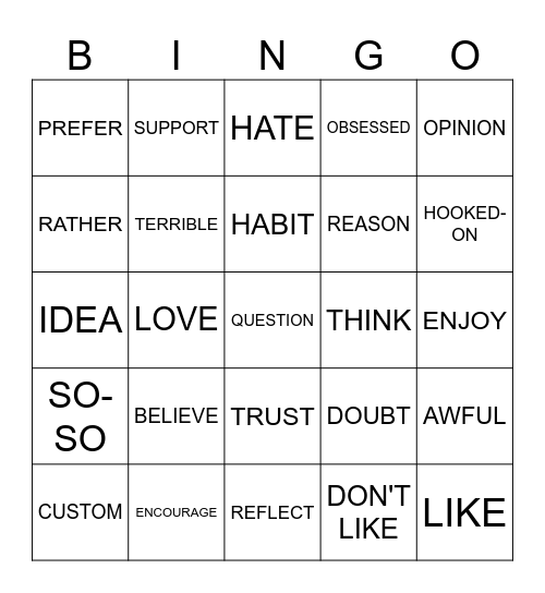 Unit 8 Sign Vocabulary Bingo Card