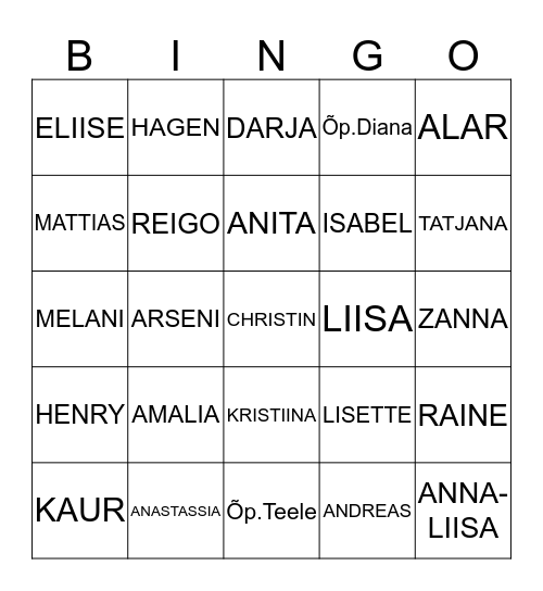 4.klass Bingo Card