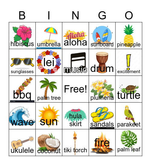 luau Bingo Card