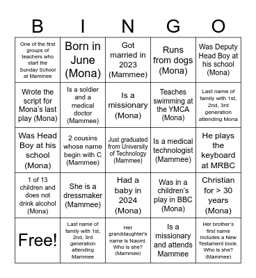 Mona-Mammee Fellowship Bingo 2024 Bingo Card