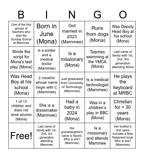 Mona-Mammee Fellowship Bingo 2024 Bingo Card