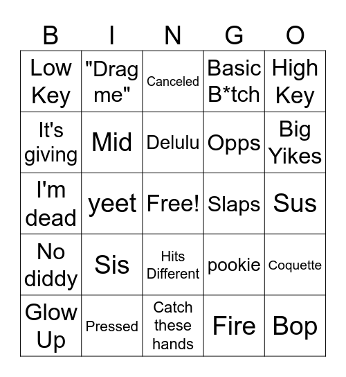 Gen Z Bingo Card