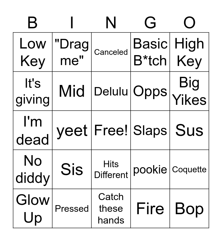 Gen Z Bingo Card