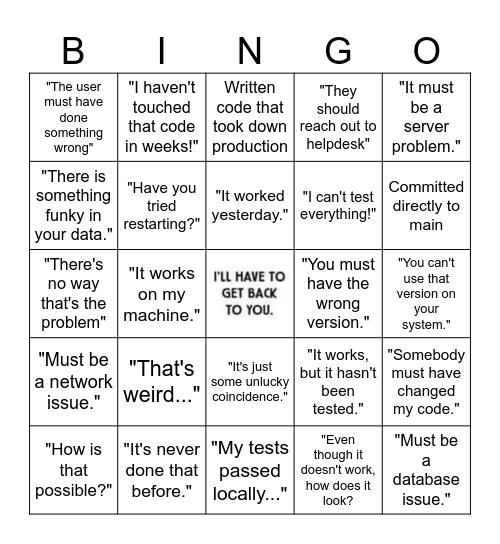 Software Engineer Bingo Card