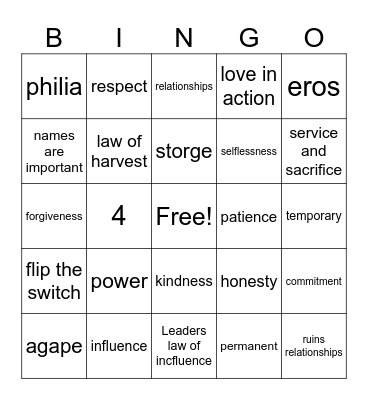 Servant Leadership Bingo Card