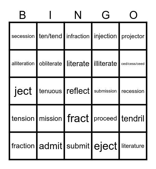 ELA 8 Set 10 Bingo Card