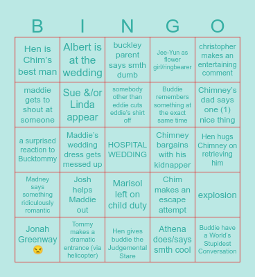 9-1-1 7x06 PREDICTIONS Bingo Card