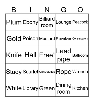 Cluedo Bingo Card