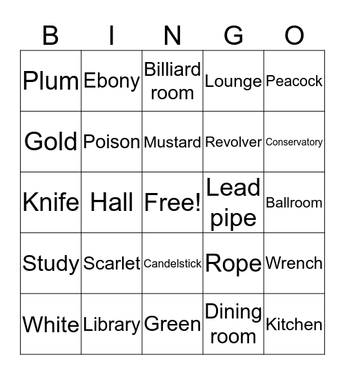 Cluedo Bingo Card