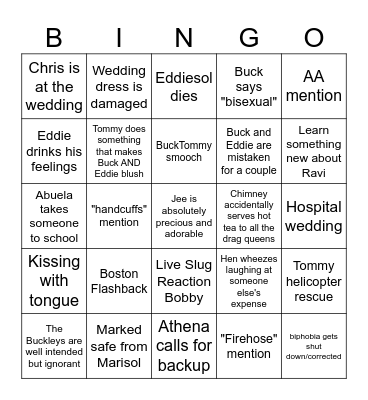 Madney Wedding Bingo Card