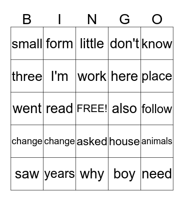 (2) List B Bingo Card