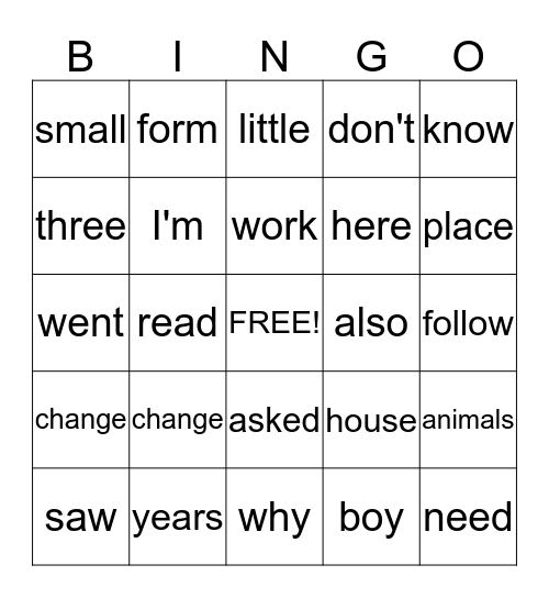 (2) List B Bingo Card