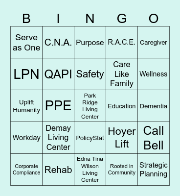 Long Term Care - Health System Week 2024 Bingo Card