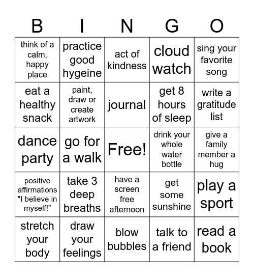 Self Care Bingo Card