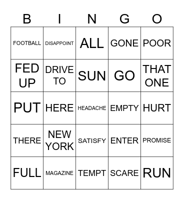 Lesson 11 and 12 Words Bingo Card