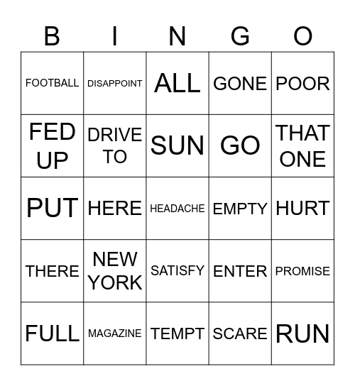 Lesson 11 and 12 Words Bingo Card