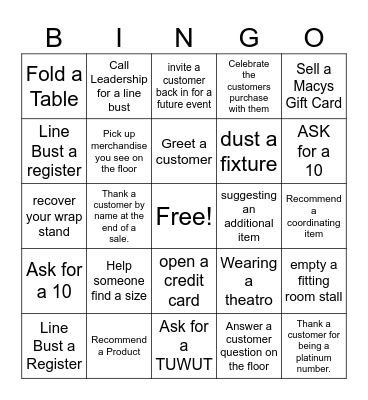 Customer Experience Bingo Card