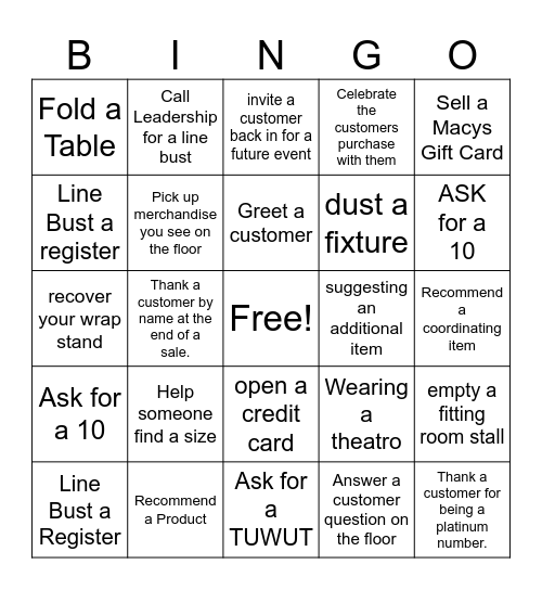 Customer Experience Bingo Card