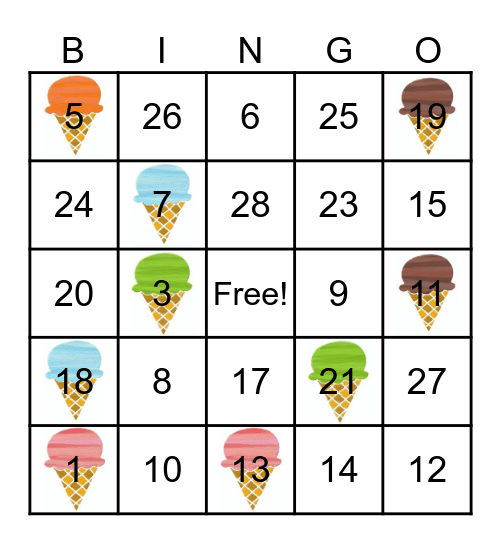 ICE CREAM BINGO Card