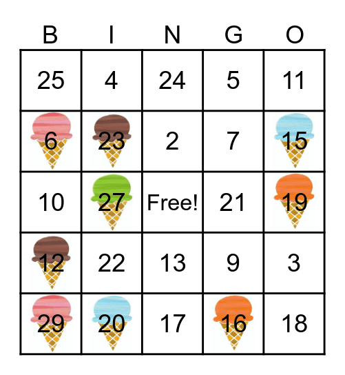 ICE CREAM BINGO Card