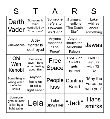 STAR WARS: A NEW HOPE Bingo Card
