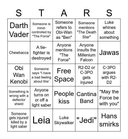 STAR WARS: A NEW HOPE Bingo Card