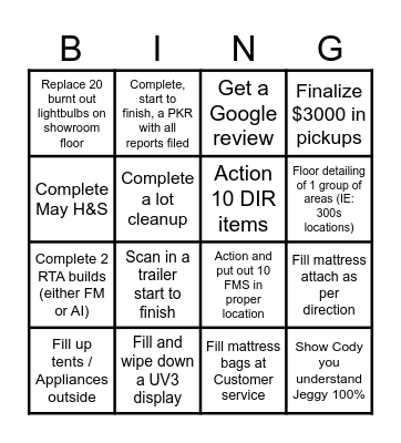May Tent - Merchandising BING! Bingo Card