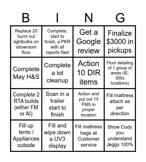 May Tent - Merchandising BING! Bingo Card