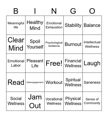 MENTAL HEALTH WELLNESS Bingo Card