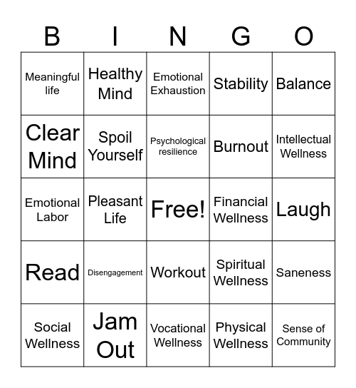 MENTAL HEALTH WELLNESS Bingo Card